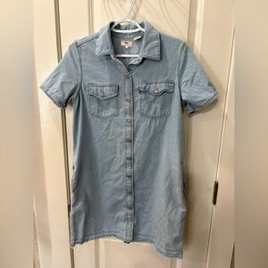Levi's Sky Blue Denim button up mini dress with pockets